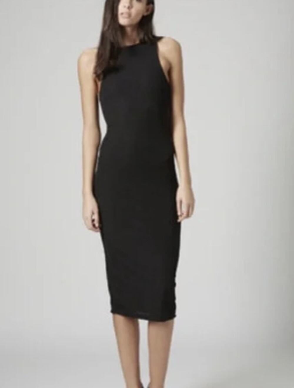 TOPSHOP NWT Ribbed Knit Midi Bodycon Hick Neck Tank Dress in Black Size 8